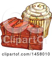 Poster, Art Print Of Sketched Cupcake And Chocolate Cake