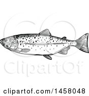 Clipart Of A Sketched Black And White Salmon Royalty Free Vector Illustration