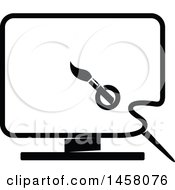 Clipart Of A Black And White Computer Screen With A Paintbrush Palette Style Royalty Free Vector Illustration