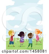 Poster, Art Print Of Group Of Excited Kids Looking Up At The Sky