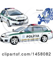 Clipart Of A Slovak Police Car With A Map And Euro Police Text Royalty Free Vector Illustration