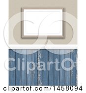 3d Blank Picture Frame On A Wall With Distressed Blue Panels