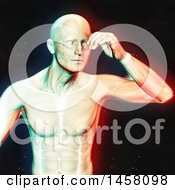 Poster, Art Print Of 3d Medical Male Figure With A Headache And Visible Muscles With Dual Color Effect Over Black