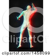 Poster, Art Print Of 3d Medical Male Figure With Neck Pain And Visible Spine With Dual Color Effect Over Black