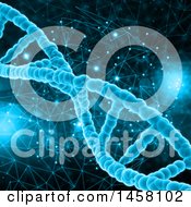 Clipart Of A 3d Blue Double Helix Dna Strand Over Connections Royalty Free Illustration