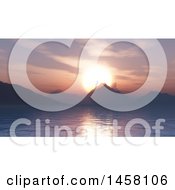 Clipart Of A 3d Landscape Of A Sunset With Mountains And A Bay Royalty Free Illustration