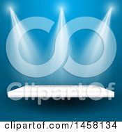 Clipart Of A Display Shelf With Spotlights Over Blue Royalty Free Vector Illustration by KJ Pargeter