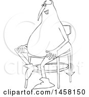 Clipart Of A Black And White Chubby Devil Sitting In A Chair Royalty Free Vector Illustration