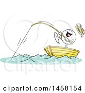Poster, Art Print Of Cartoon Happy Moodie Character Catching A Big One While Fishing In A Boat