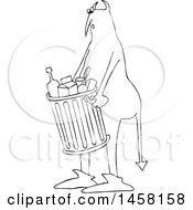 Clipart Of A Chubby Devil Carrying A Trash Can Royalty Free Vector Illustration