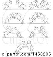 Poster, Art Print Of Matches Between Sumo Wrestlers In Black And White Lineart Style
