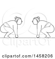 Clipart Of A Match Between Sumo Wrestlers In Black And White Lineart Style Royalty Free Vector Illustration by patrimonio
