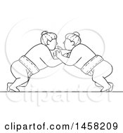 Poster, Art Print Of Match Between Sumo Wrestlers In Black And White Lineart Style