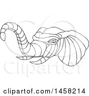 Poster, Art Print Of Black And White Elephant Head In Lineart Style