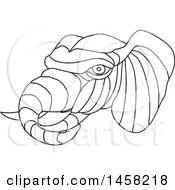 Poster, Art Print Of Black And White Elephant Head In Lineart Style