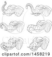 Poster, Art Print Of Black And White Elephant Heads In Lineart Style
