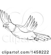 Clipart Of A Black And White Flying Bald Eagle In Lineart Style Royalty Free Vector Illustration