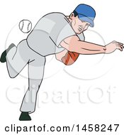 Poster, Art Print Of Cartoon Male Baseball Player Pitching A Ball