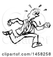 Clipart Of A Sketched Businessman Running In Black And White Royalty Free Vector Illustration