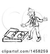 Poster, Art Print Of Sketched Business Man Reaching For A Dollar In A Trap In Black And White