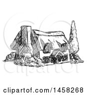 Poster, Art Print Of Sketched Country Cottage House In Black And White