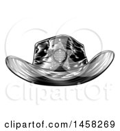 Clipart Of A Black And White Vintage Engraved Sheriff Hat Royalty Free Vector Illustration