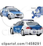 Poster, Art Print Of Estonian Police Car With A Map And Euro Police Text