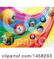 Poster, Art Print Of Rainbow Swoosh With 3d Bingo Or Lottery Balls And Sunshine