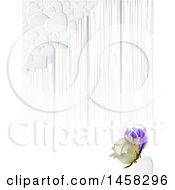 Clipart Of A Corner Of White Hearts Over Gray Stripes And A 3d Rose And Tulip Royalty Free Vector Illustration