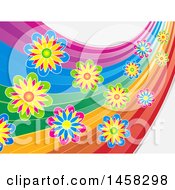 Poster, Art Print Of Rainbow Swoosh With Colorful Flowers