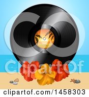 Poster, Art Print Of Vinyl Record Album With Hibiscus Flowers On A Beach