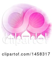 Clipart Of A Silhouetted White Mosque With Pink Rays On White Royalty Free Vector Illustration by KJ Pargeter