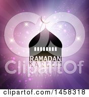 Silhouetted Mosque With Ramadan Kareem Text Over Purple Rays And Sparkles