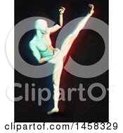 Poster, Art Print Of 3d Medical Male Figure Kickboxing With Dual Color Effect Over Black