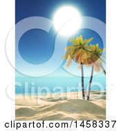 Poster, Art Print Of 3d White Sandy Tropical Beach With Palm Trees And A Sunny Sky