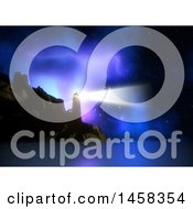 Clipart Of A 3d Lighthouse With A Shining Beacon Against A Colorful Nebula Sky Royalty Free Illustration by KJ Pargeter