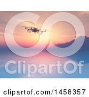 Poster, Art Print Of 3d Drone Over A Still Bay At Sunrise