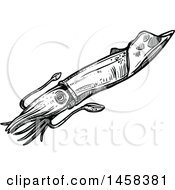 Clipart Of A Squid In Black And White Sketched Style Royalty Free Vector Illustration