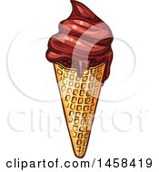 Clipart Of A Melting Chocolate Ice Cream Cone In Sketched Style Royalty Free Vector Illustration