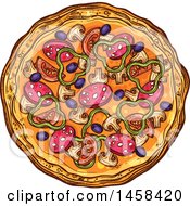 Clipart Of A Pizza In Sketched Style Royalty Free Vector Illustration
