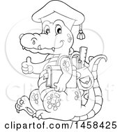 Poster, Art Print Of Black And White Crocodile Student Wearing A Graduation Cap And Giving A Thumb Up