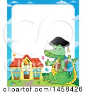 Poster, Art Print Of Border Of A Crocodile Student Giving A Thumb Up Near A Building