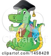 Poster, Art Print Of Crocodile Student Wearing A Graduation Cap And Giving A Thumb Up