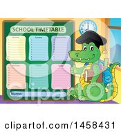 Poster, Art Print Of Crocodile Student Giving A Thumb Up By A School Time Table