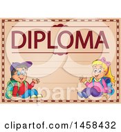 Clipart Of A School Diploma Design With Children Royalty Free Vector Illustration