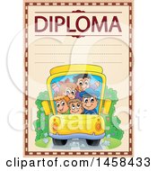Poster, Art Print Of School Diploma Design With A Bus Of Kids