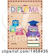 Clipart Of A School Diploma Design With Owls Royalty Free Vector Illustration