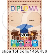 Poster, Art Print Of School Diploma Design With Owls