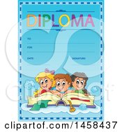 Poster, Art Print Of School Diploma Design With Children On An Open Book