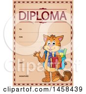 Poster, Art Print Of School Diploma Design With A Student Cat